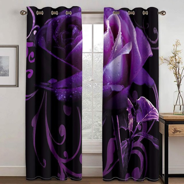 Yiran Furniture Verdunkelungsvorhänge mit Rosenmotiv, 2er-Set aus Polyester, Breite: 75 cm, Höhe: 166 cm - Bild 1
