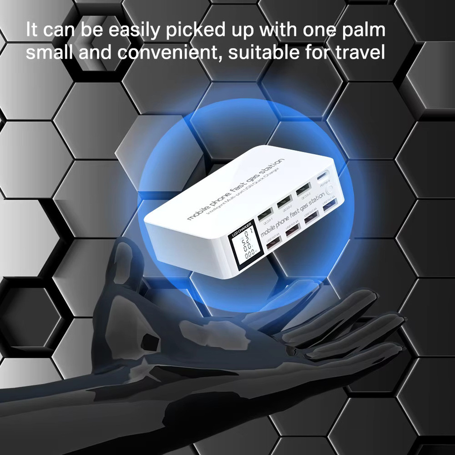 ASOMETECH 8-Port USB-C Schnellladegerät mit LCD-Digitalanzeige, PD3.0 und QC3.0 Ladestation in Weiß für iPhone und Android - Bild 6