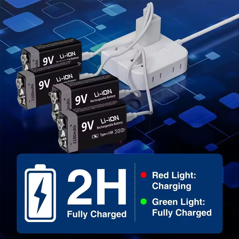 L7ADFJ 9V Li-Ion Akku 1100mAh Typ-C wiederaufladbar Schwarz 6F22 für RC Hubschrauber und Multimeter - Bild 6
