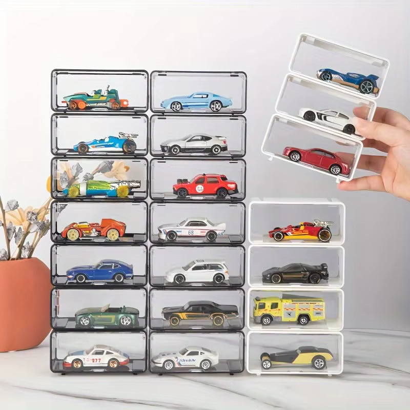 5er Set PGY Staubdichte Acryl Vitrinen mit Deckel und Stapelfunktion, Transparent, für Auto Modelle und Spielzeug - Bild 5