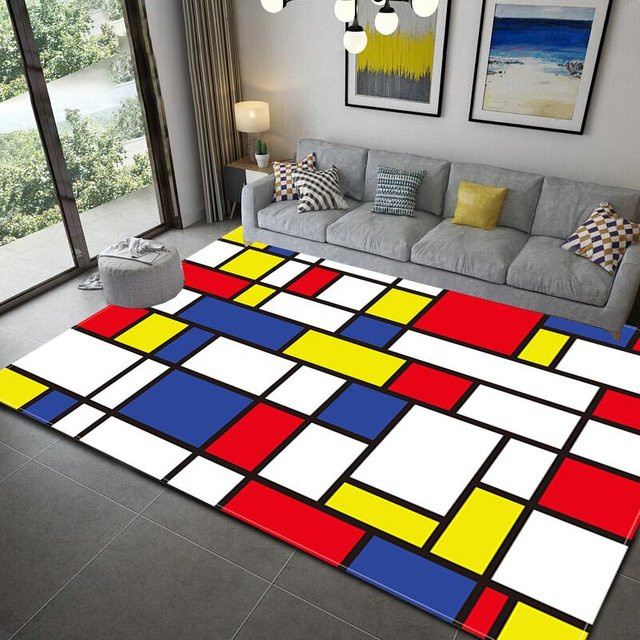 Magic Zhu Geometrischer Teppich mit Block-Muster in Mehrfarbig, Waschbar und Rutschfest, B/T: 150 x 100 cm - Bild 1