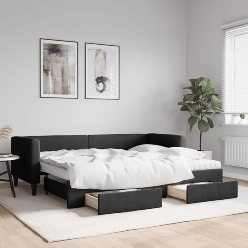 Ausziehbares Funktionsbett vidaxl in Schwarz mit Schubladen aus Stoff und Metall, B: 80 cm, L: 200 cm - Bild 1