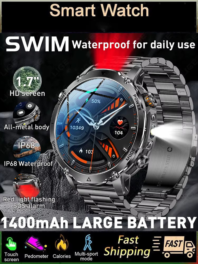 LIGE Smartwatch, Herren, Schwarz, Edelstahl, Silikon, Bluetooth - Bild 7