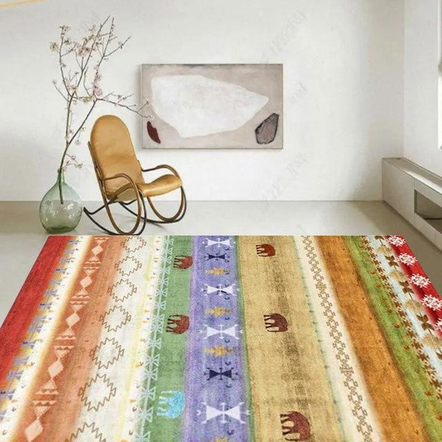 WTEMPO Bohemian Retro Plüschteppich in Multicolour, flauschige Matte für Wohnzimmer und Schlafzimmer, B x T: 100 x 160 cm - Bild 1