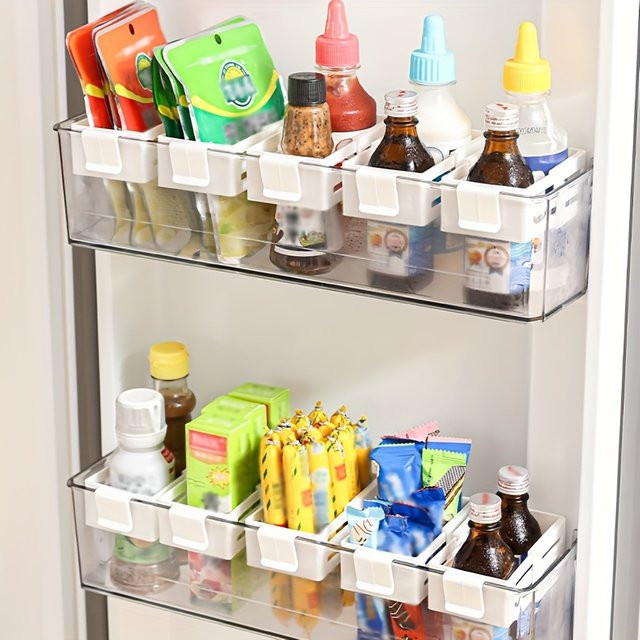 Untior Kühlschrank Teiler Set aus Kunststoff, Weiß Transparent, Versenkbare Clip-Organizer für die Lebensmittel Lagerung in der Küche - Bild 1