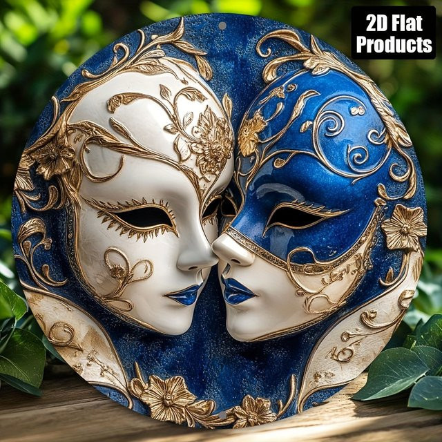 Potdemiel Wandkunst Aluminium Masken im Vintage-Stil in Blau und Gold, B/H: 20,3 x 20,3 cm - Bild 1