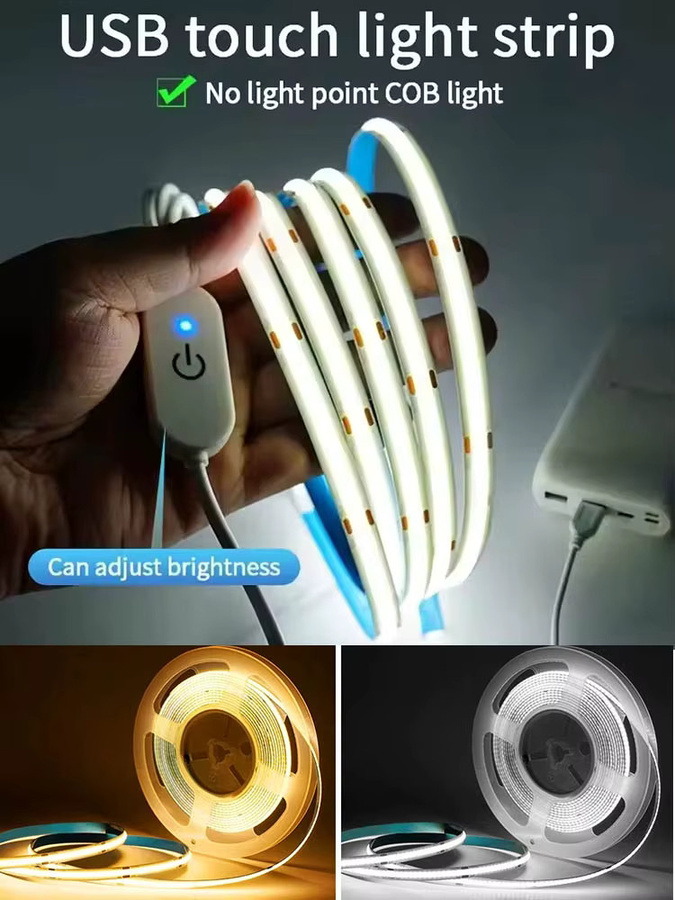 TALUTULA LED COB Lichtstreifen mit Touch-Dimmer, weißes USB Diodenband für TV-Hintergrundbeleuchtung und Spiegel, flexibles Silikon Lichtband zur Wanddekoration - Bild 7