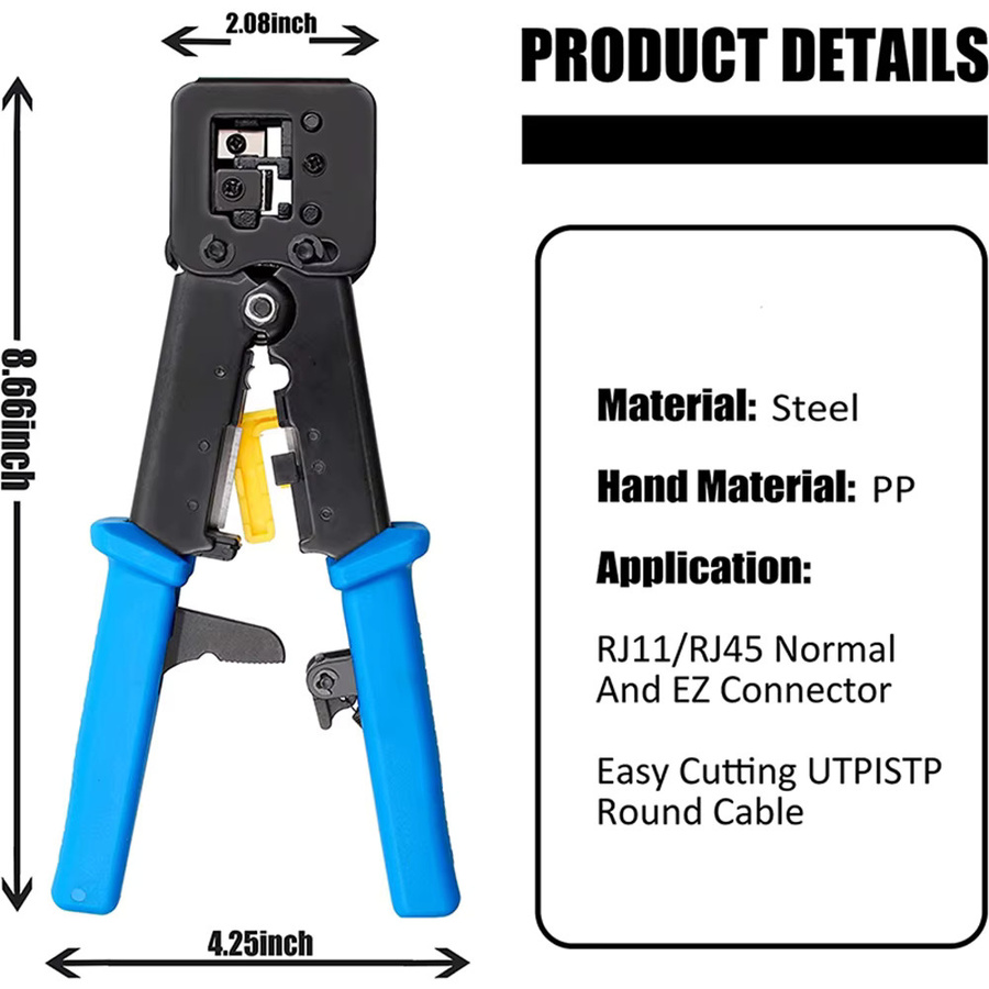 ZoeRax RJ45 Crimper Handnetzwerkwerkzeug Set in Blau für Cat6/5e/5 Kabel mit Abisolier- und Pressfunktion - Bild 4