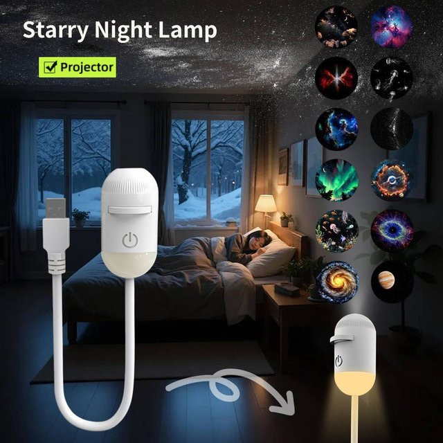 eelhoe Mini-Galaxie-Sternprojektor Nachtlicht in Weiß als USB Auto-Atmosphären-Projektor für Schlafzimmer und Dekoration - Bild 1