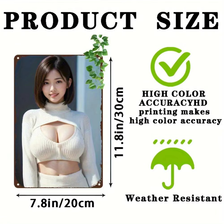 CIFBUY Retro Metallposter Anime Girl Vintage Wandkunst, Breite: 20,32 cm, Höhe: 30,48 cm - Bild 3