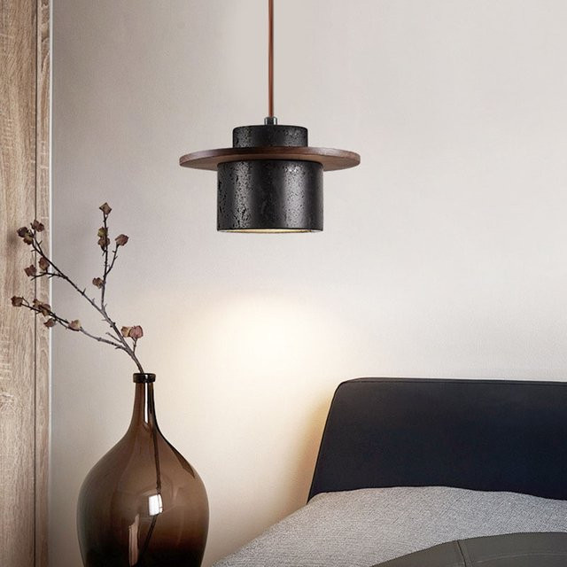 Vintage Wabi Sabi Kronleuchter in Creme und Schwarz mit Steinoptik als Pendelleuchte für Schlafzimmer und Restaurant - Bild 1