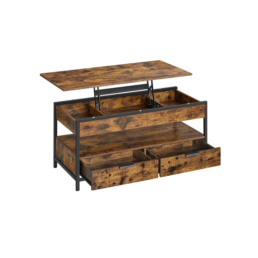 Vasagle Couchtisch mit Lift-Mechanismus und 2 Schubladen in Braun-Schwarz, B/T/H: 100 x 50 x 48 cm - Bild 2