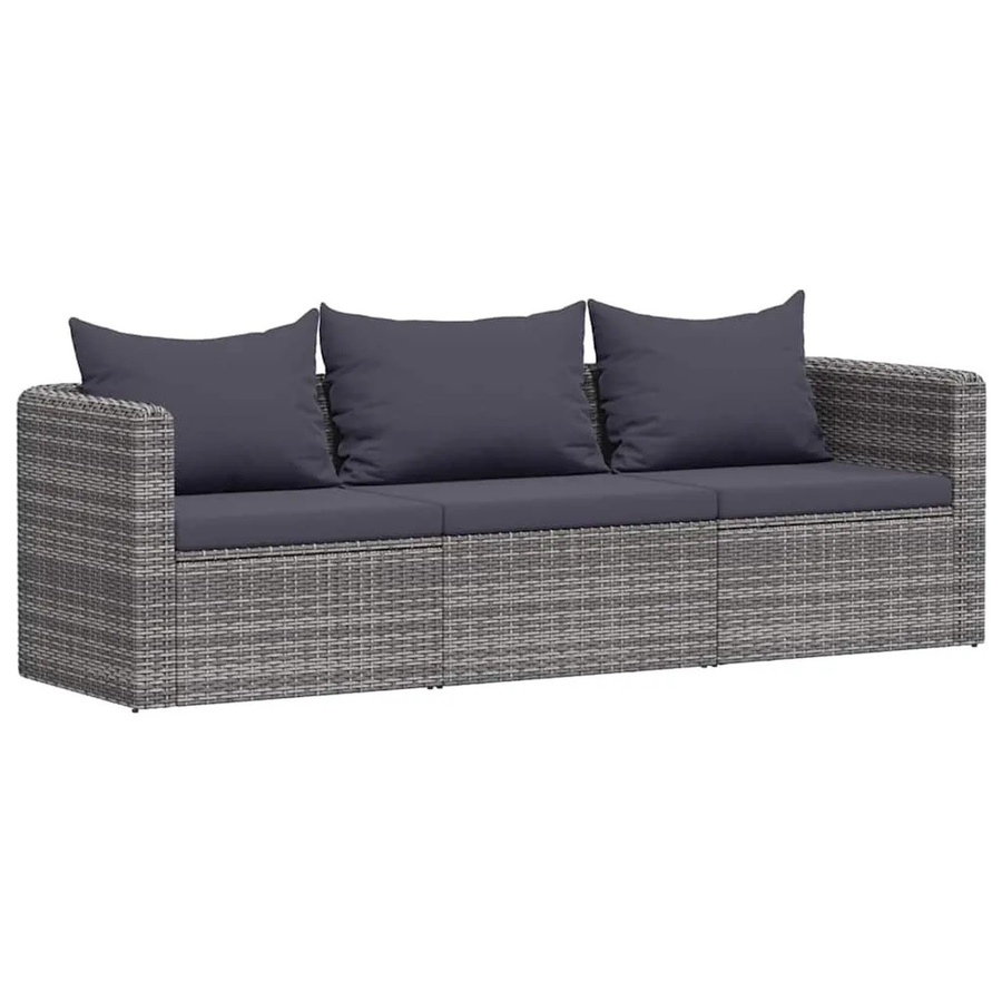 vidaXL 3-teilige Garten-Sofagarnitur aus Poly Rattan in Grau mit Kissen und pulverbeschichtetem Stahlrahmen - Bild 2