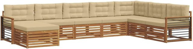 vidaXL Sofagarnitur 8-teilig in L-Form aus Massivholz Akazie, Farbe Beige und Natur, modernes Design mit Polsterung und Armlehnen - Bild 1