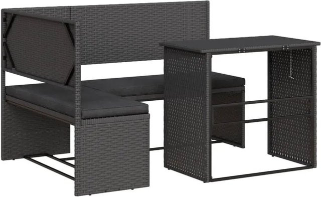 vidaXL Gartensofa in L-Form aus PE-Rattan mit Klapptisch und Sitzkissen in Schwarz - Bild 1
