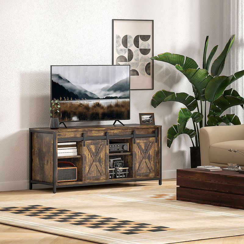 HOMCOM TV-Schrank Lowboard in Braun mit 2 Schränken und 2 Regalebenen für Fernseher bis zu 60 Zoll, B/T/H: 120 x 40 x 54 cm - Bild 2