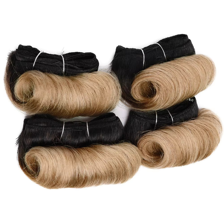 htonicca Haarbundles Kurze Lockige Welle Ombre Blonde, 4 Stück, 100 g/Los - Bild 2