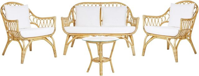 Beliani Sitzgruppe SIBARI aus Polyrattan mit Outdoor-Sofa, Lounge-Sesseln und Couchtisch in Beige und Weiss, B/T/H: 75 x 123 x 81 cm - Bild 1