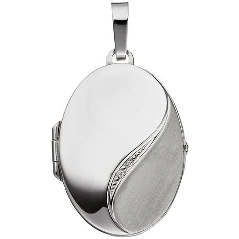 Colfem Medaillon Anhänger, 585 Weißgold, Diamant, oval, mattiert - Bild 1
