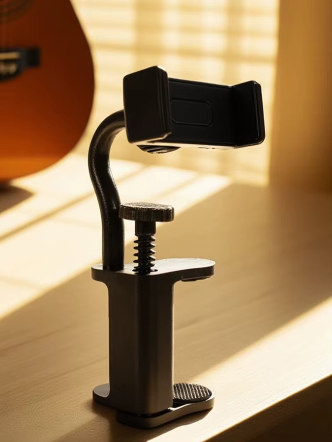 Verstellbare Mehrzweck-Gitarren-Halterung für Smartphone und Kamera in Schwarz für Video-Streaming und Freisprechanrufe - Bild 7