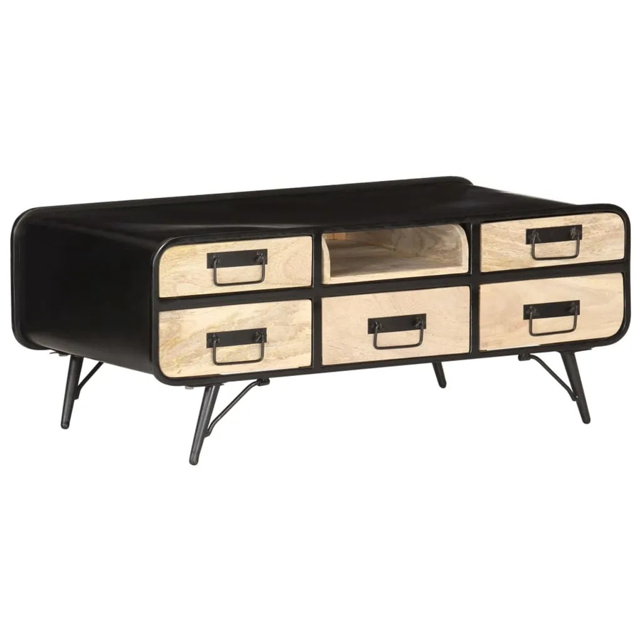 vidaXL Couchtisch aus massivem Mangoholz in Braun und Schwarz, B/T/H: 100 x 50 x 40 cm - Bild 2