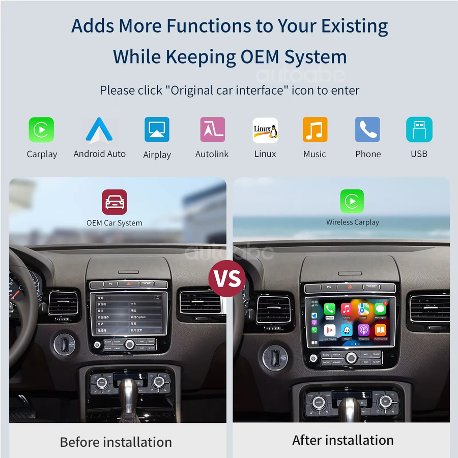 AUTOABC Wireless Android Carplay Adapter für Volkswagen Touareg RNS850 mit Mirror Link und AirPlay Unterstützung - Bild 2