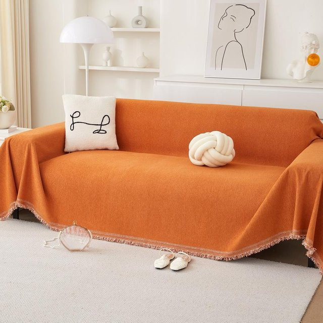 Wasserabweisender Sofabezug aus Chenille in Orange von Super Six, B/T: 180 x 130 cm - Bild 1