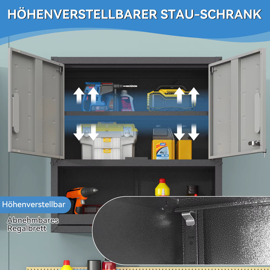 Wandmontierter Werkzeugschrank aus Metall mit abschließbarer Tür in Grau und Schwarz, B: 75 cm, H: 77 cm, T: 30 cm - Bild 2