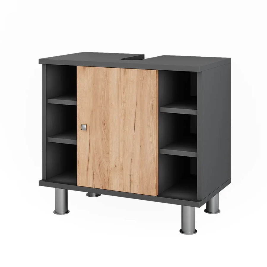 Vicco Waschbeckenunterschrank Fynn für dein Badezimmer in Anthrazit und Goldkraft Eiche mit Türen und Ablage, B/T/H: 60 x 54 x 32 cm - Bild 2