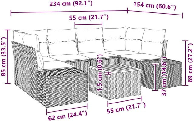vidaXL Garten-Sofa-Set aus Poly Rattan in Schwarz mit 7-teiligem Set inklusive Kissen und Gartentisch im L-Shape Design - Bild 1