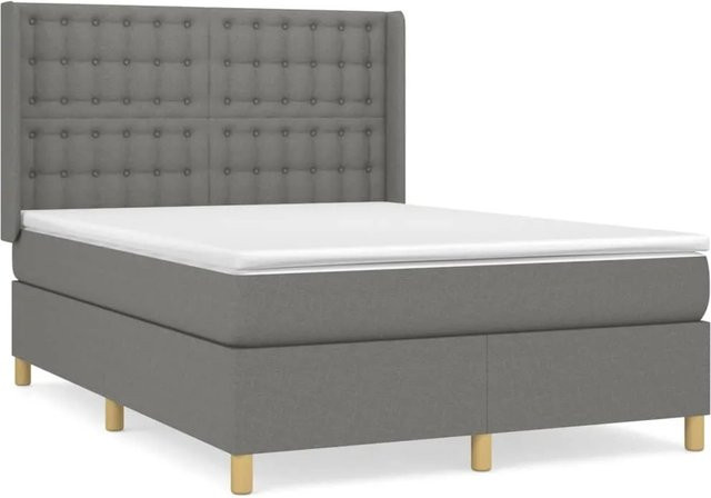 vidaXL Boxspringbett Hybrid mit Matratze und Kopfteil Dunkelgrau B: 140 cm, T: 190 cm - Bild 1