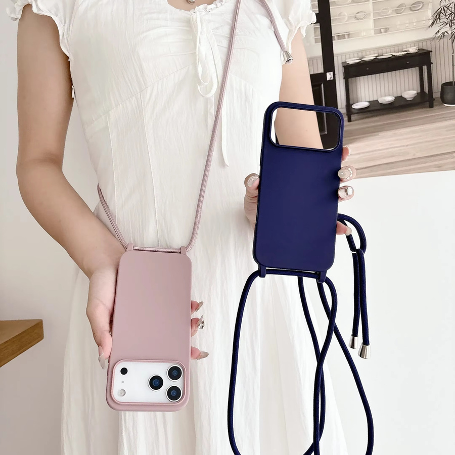 Apple iPhone Handyhülle aus weichem Flüssigsilikon mit Crossbody Lanyard Cord in Gelb für iPhone 17 Air, 16, 15, 14 Plus und 13 Pro Max - Bild 2