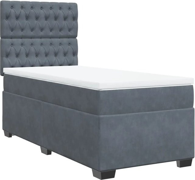 vidaXL Boxspringbett mit Matratze in Dunkelgrau aus Samt, Hybridbett mit Taschenfederkern, B/T: 80 x 200 cm - Bild 1