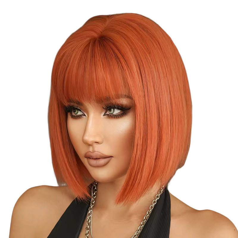 7JHH WIGS Perücke, kurz, glatt, orange, Bob-Perücke mit Pony, Damen - Bild 5