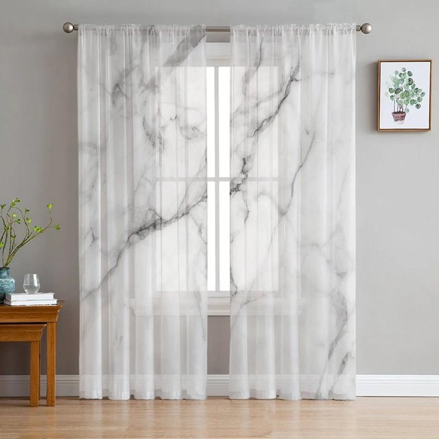 Yiran Furniture Tüll Gardine im nordischen Stil aus Organza, Weiß, Breite: 135 cm, Höhe: 115 cm - Bild 1