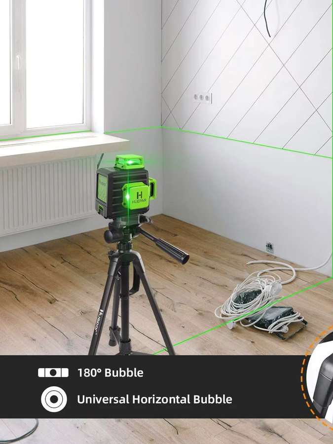 Huepar 12-Linien 3D-Laser-Nivelliergerät B03TP mit Stativ, grüner Strahl, selbstnivellierendes Kreuzlinienlaser-Set für Bau und Heimwerken - Bild 6