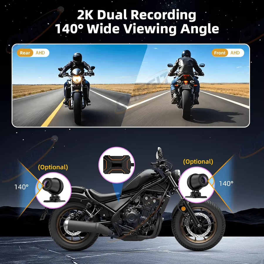 WDSZKMYF 2K Motorrad Dashcam mit Dual-DVR, 1080P Actionkamera vorne und hinten, 140° Weitwinkel, WiFi und wasserdicht, Schwarz - Bild 3