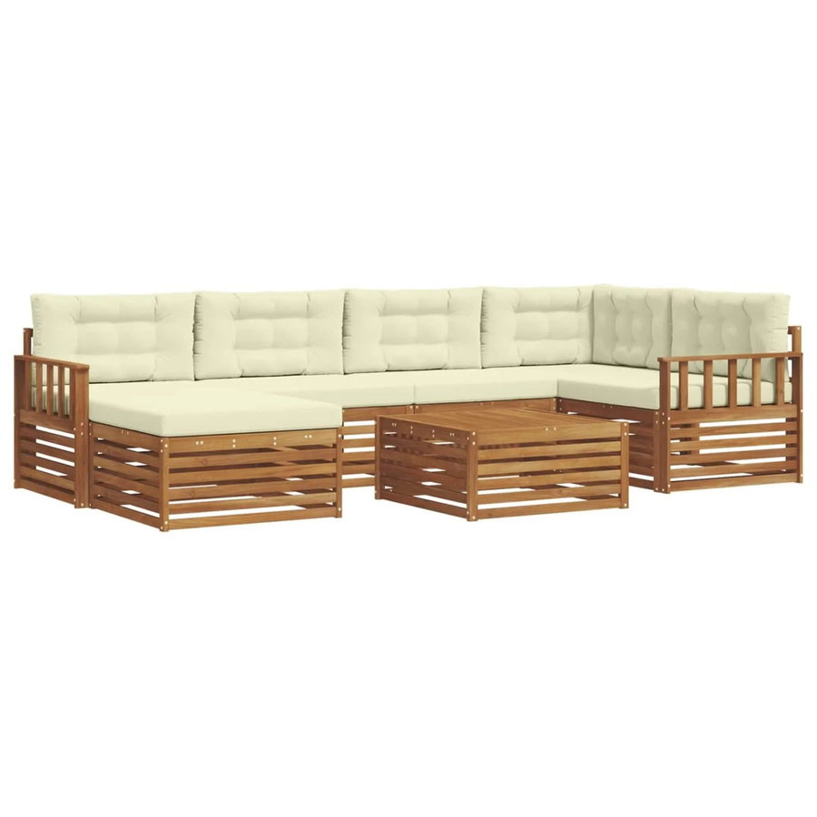 vidaXL Outdoor-Sofagarnitur 7-teilig aus Akazienholz mit Kissen in Natur und Creme - Bild 2