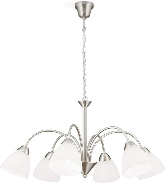 Orion Leuchten Hängeleuchte Susan in Silber mit weißem Glas und Patina-Optik, Durchmesser: 60 cm, 6 x E14 - Bild 1