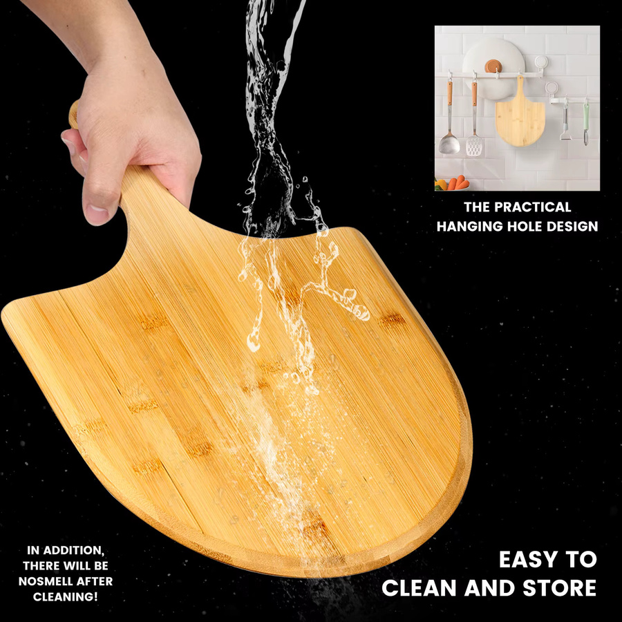 Willstar Pizza-Schneidebrett aus Bambus mit Griff, rechteckiges Pizza-Peeling aus Holz, Braun, Breite: 40 cm, Tiefe: 40 cm - Bild 3