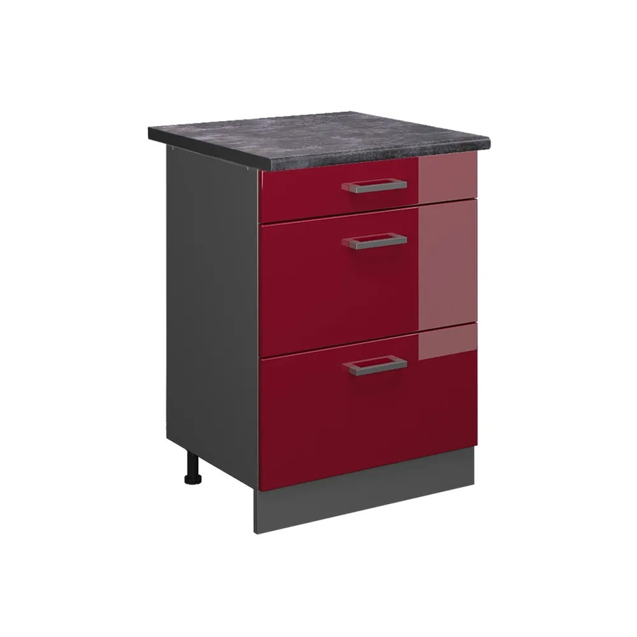Vicco Küchenunterschrank R-Line in Bordeaux Hochglanz und Anthrazit mit Schubladen, Breite: 60 cm, Höhe: 81,6 cm, Tiefe: 60 cm - Bild 2