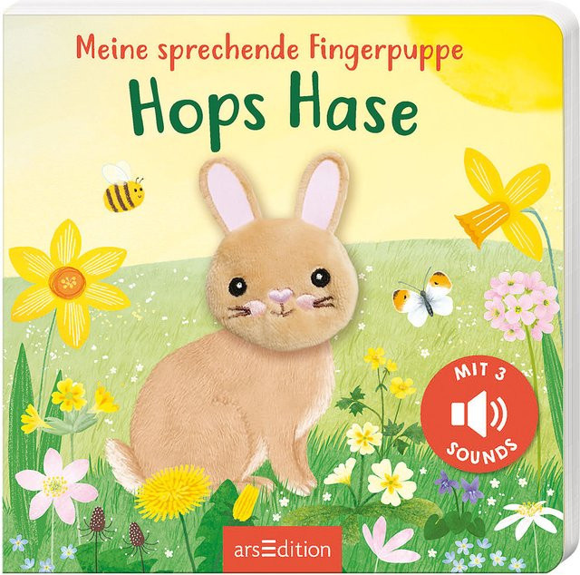 Ars Edition GmbH Hops Hase, sprechende Fingerpuppe, Plüsch / Textil, Bunt / Mehrfarbig - Bild 1