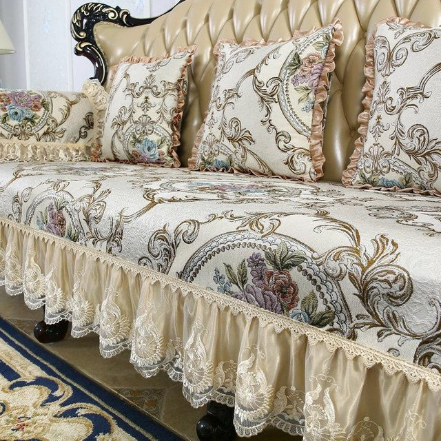 Yiran Furniture Retro Jacquard Sofabezug aus Chenille in Beige mit rutschfester Oberfläche und Armlehnenbezug, Breite: 50 cm, Tiefe: 60 cm - Bild 1
