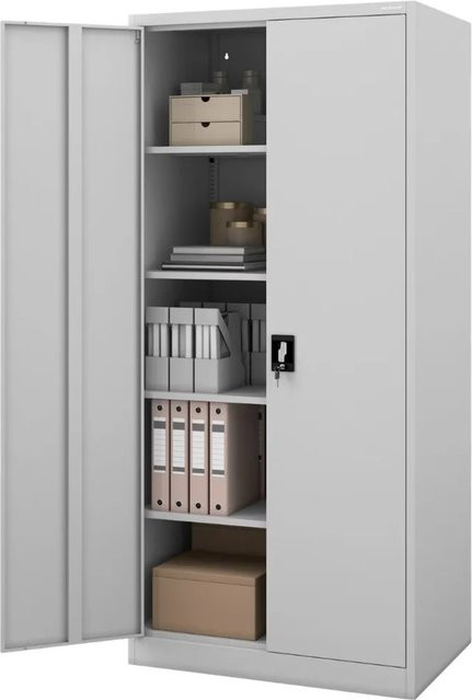 JAN NOWAK Metallschrank Grau mit 5 Ebenen und Schloss für Büro und Werkstatt H: 195 cm, B: 90 cm, T: 60 cm - Bild 1