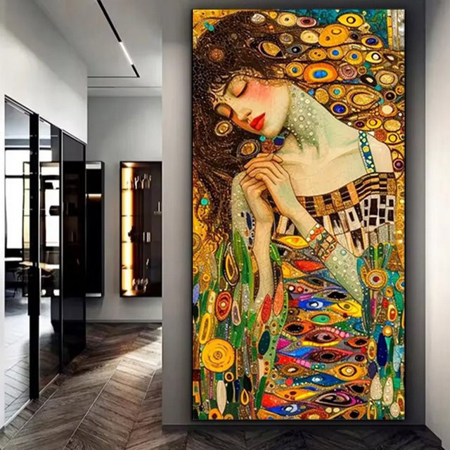 5D DIY Diamantmalerei Kit Gustav Klimt Eleganz Frau Mosaik Set mit quadratischen Steinen in Multicolor auf Canvas - Bild 1