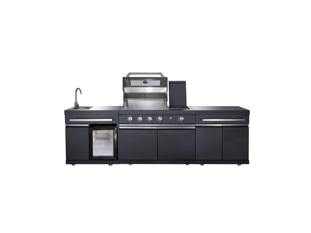 Buschbeck Outdoorküche King Range Gasgrill in Schwarz mit Edelstahl- und Aluminium-Elementen, B/T/H: 282 x 112 x 58 cm - Bild 2