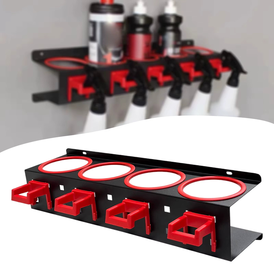 Serenable Wandmontierter Sprühflaschen-Aufbewahrungshalter mit 5 Haken als Detailing-Werkzeug-Organizer für Garage und Werkstatt in Schwarz und Rot - Bild 4