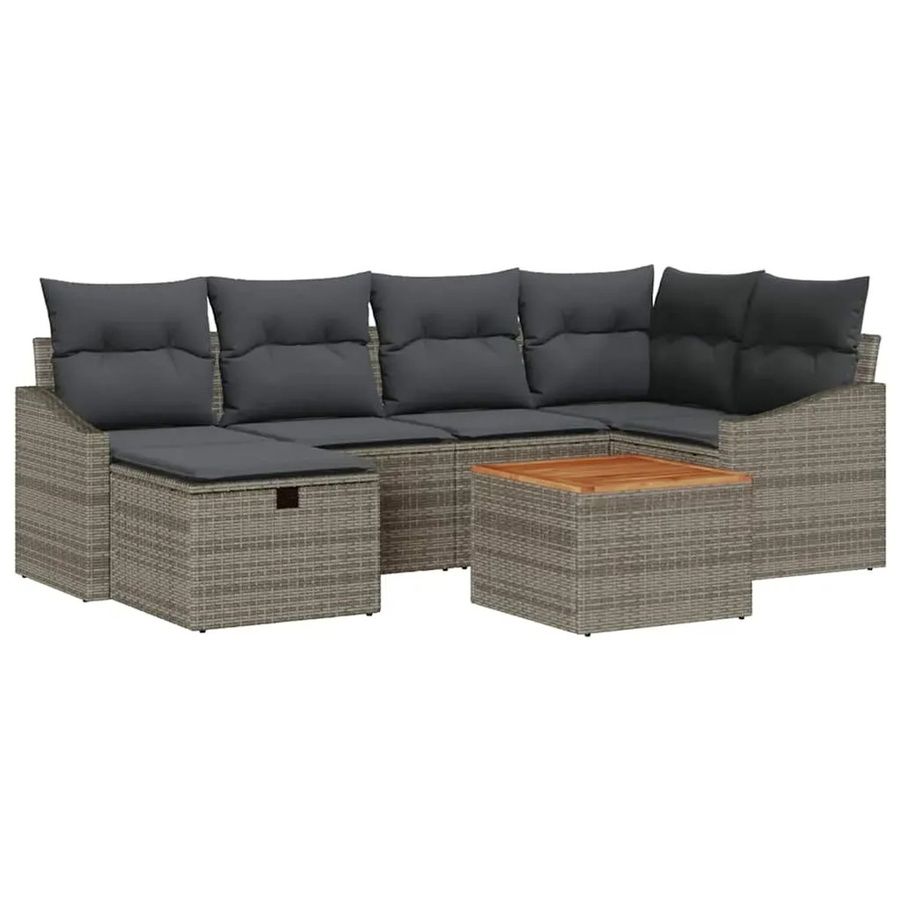 7-teiliges vidaXL Garten-Sofa-Set aus Poly-Rattan in Grau mit Kissen und integriertem Stauraum - Bild 2