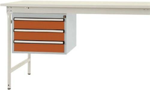 Manuflex ZB4602.2001 Gehäuse-Unterbau stationär in Weiß und Orange mit 3 abschließbaren Schubfächern aus Stahl, Nutzhöhe: 300 mm, für Tischtiefe: 800 mm - Bild 1