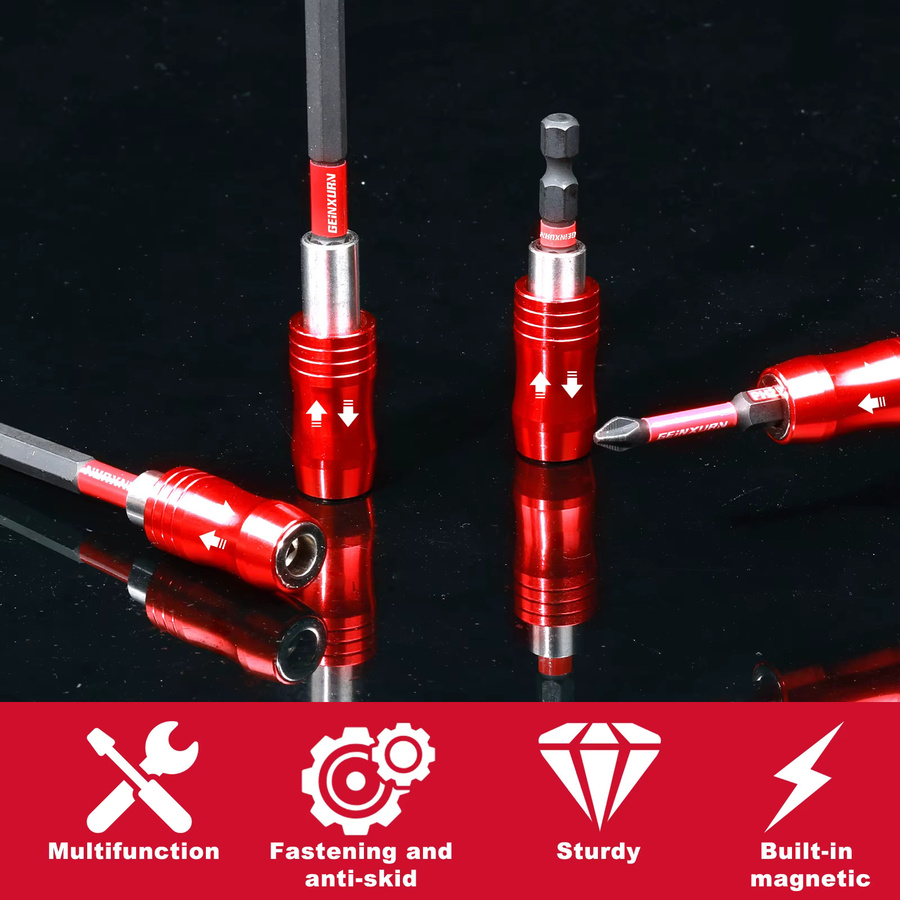 Geinxurn Magnetischer Schlagschrauber-Bithalter 2,6 Zoll mit Schnellwechsel-Steckschlüssel und Schraubendreher-Bit-Set in Rot - Bild 4